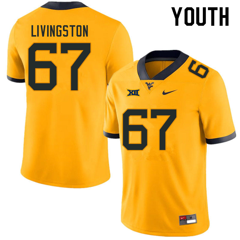 Youth #67 Landen Livingston West Virginia Mountaineers College Football Jerseys Sale-Gold